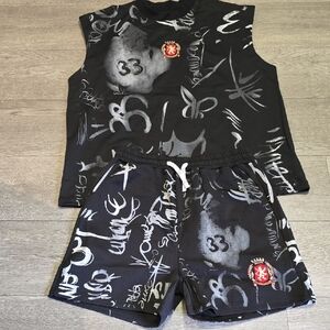 Black Graphic Sleeveless Top and Shorts Set